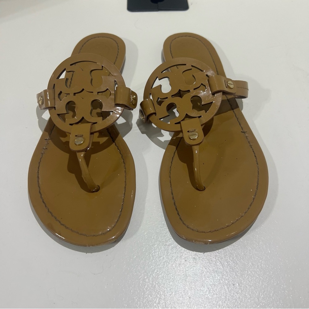 Tory Burch 'Miller' Women's Tan Leather Flip Flop Sandals - Size 10